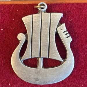 Vintage Pewter Viking Ship Pendant
